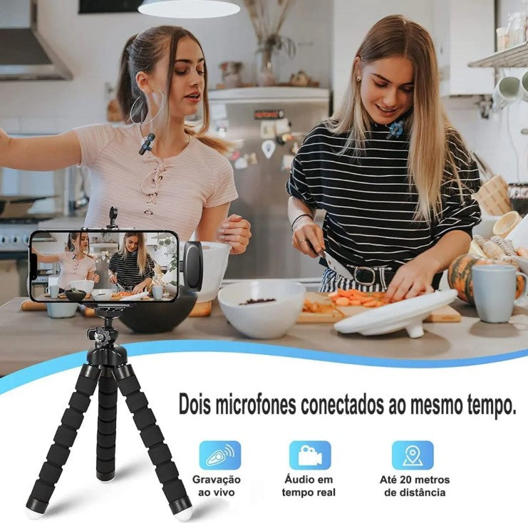 Microfone Lapela Sem Fio Bluetooth com Cabo USB