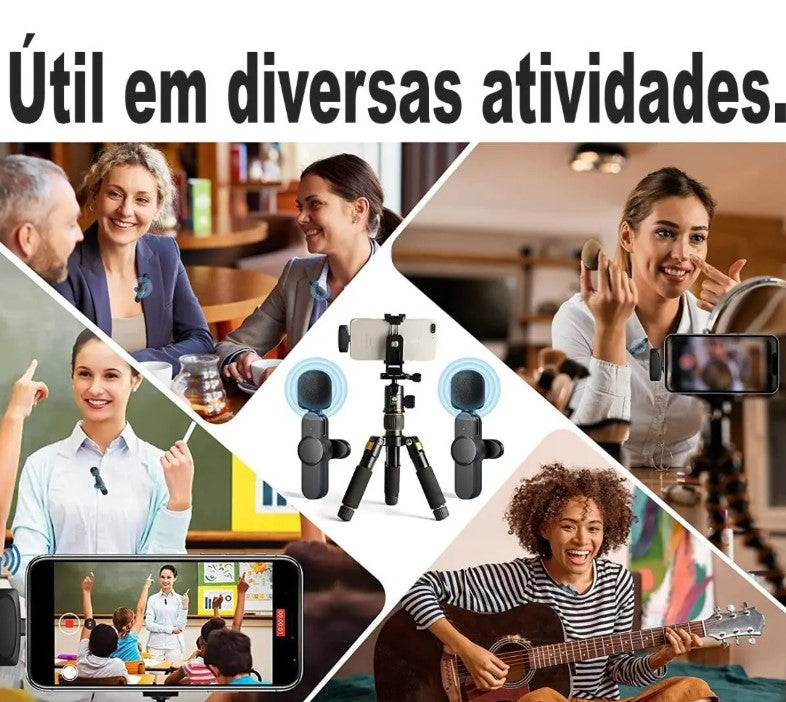 Microfone Lapela Sem Fio Bluetooth com Cabo USB