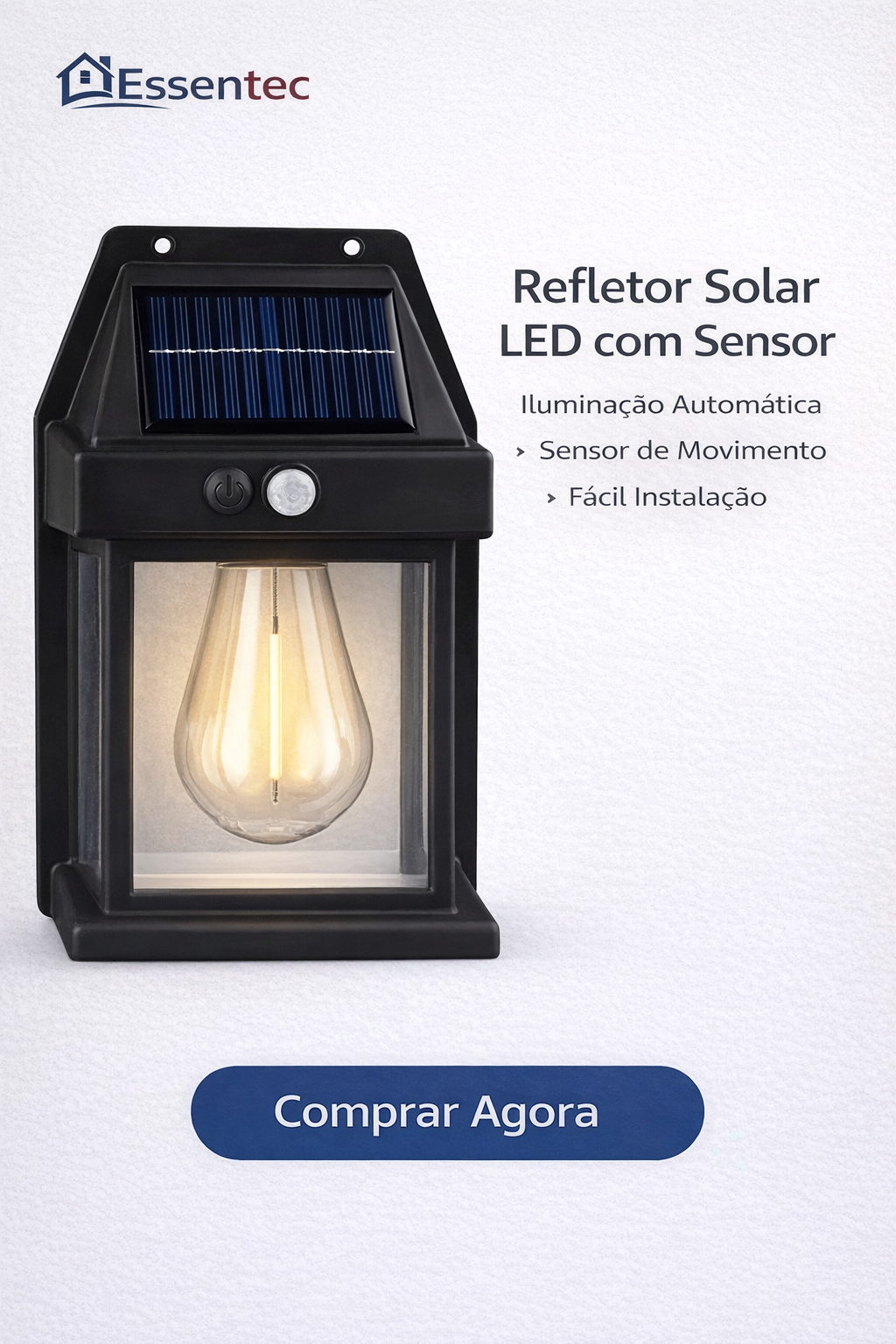 Refletor De Parede Com Luz Solar Sensor De Presença 18W - Essentec